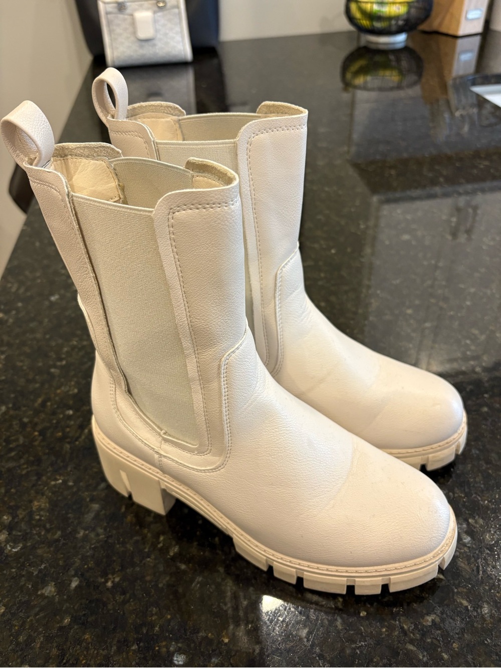 Women’s Cream Chunky Chelsea Boots